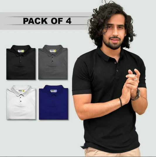 Men's Regular Wear Collar Poly-cotton T-Shirts (Pack of 4)